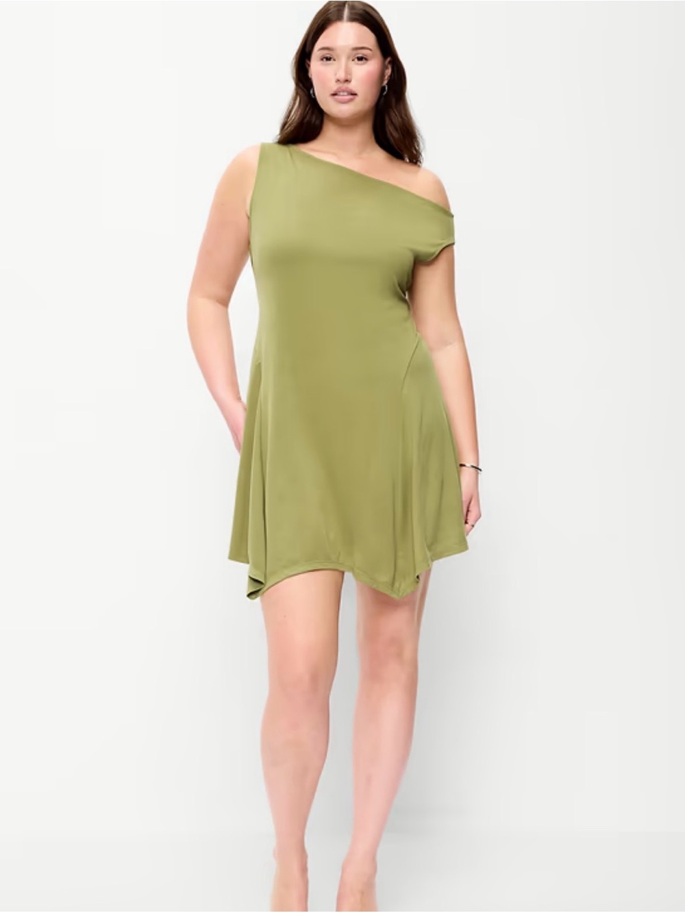Old Navy One-Shoulder, Fit & Flare, Olive Green, Asymmetrical Dress